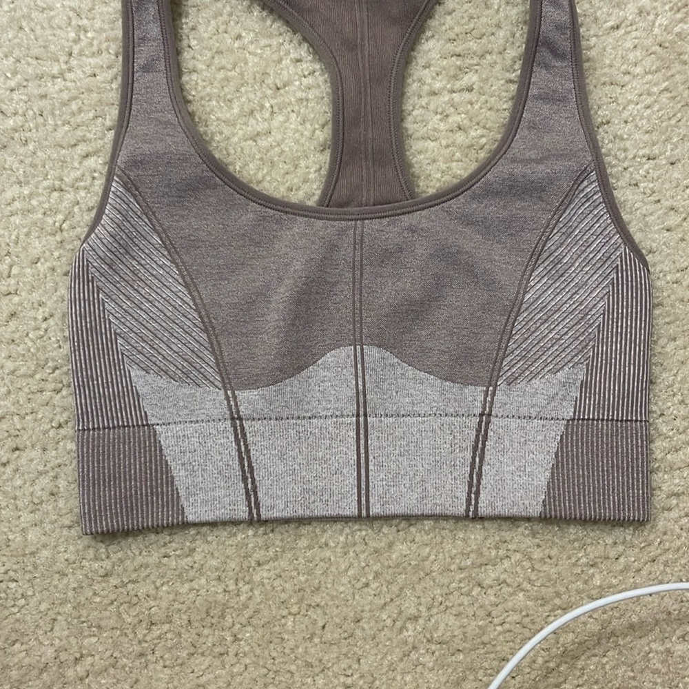 PINK Victoria's Secret Iced Coffee Mark Sports Bra with Racerback Design